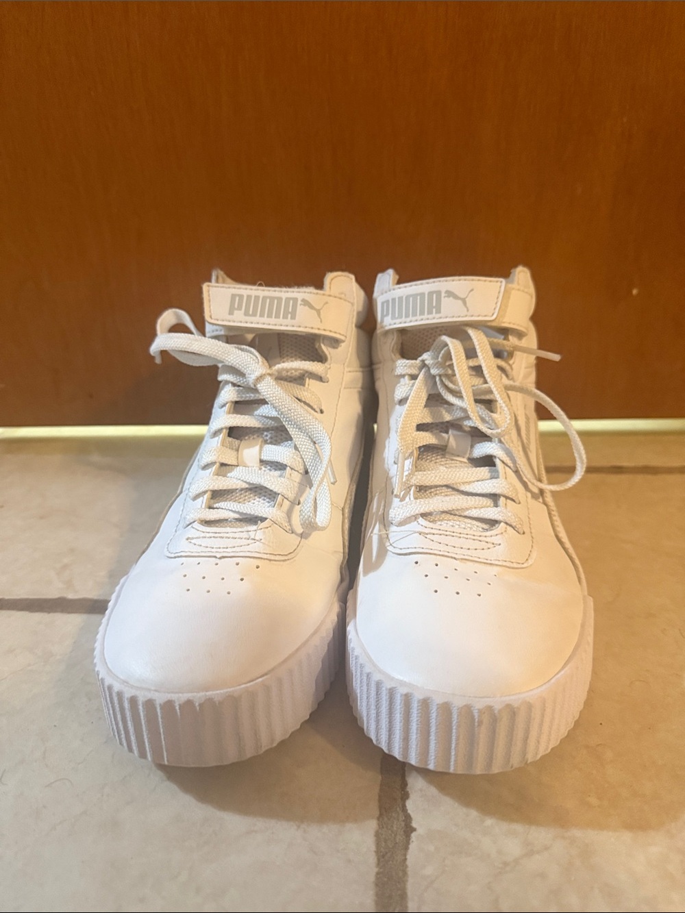 Puma White High Top Lace-Up Sneakers